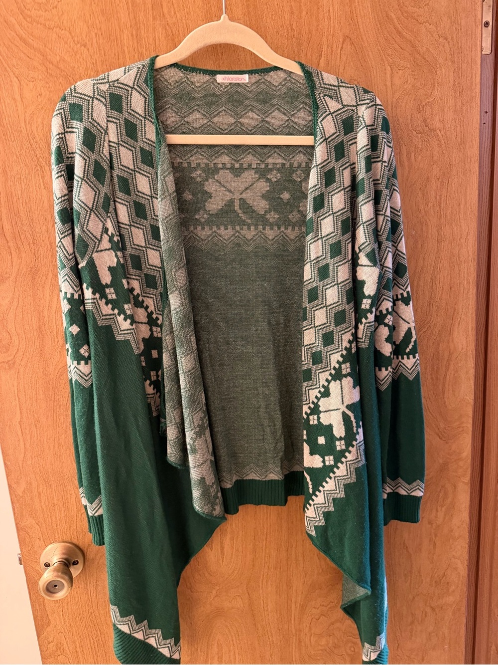 Xhilaration Green Shamrock Cardigan Open Front Sweater
